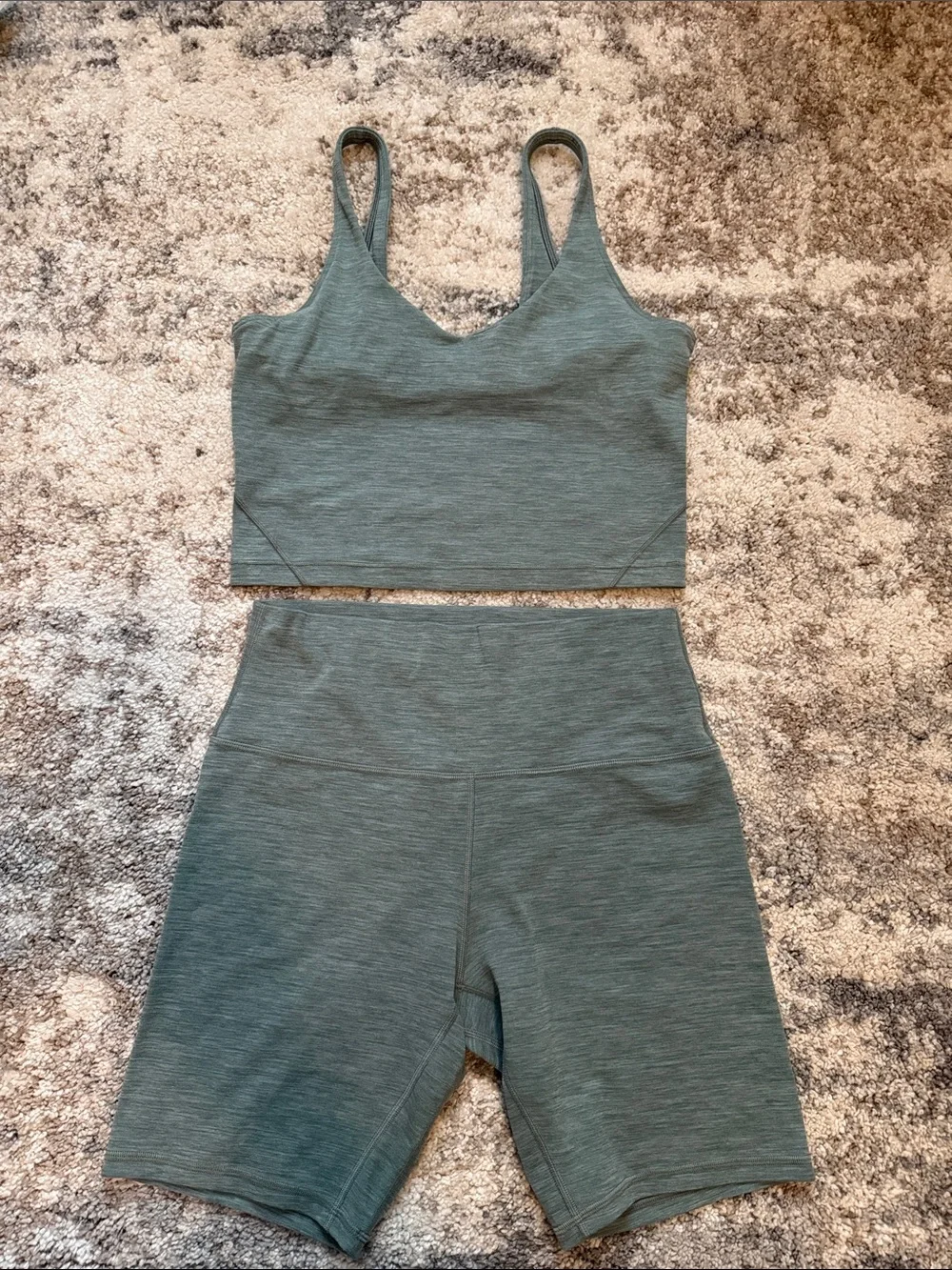 lululemon athletica Heathered Forest Green Athletic Bike Shorts Set